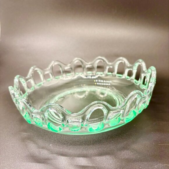 Uranium Green Depression Glass Open Lace Bowl - Picture 4 of 7